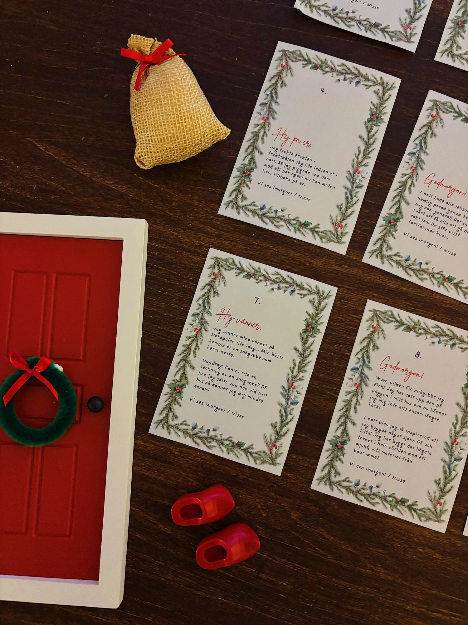 Nissebrev som du laddar ner och skriver ut tillsammans med nissedörr
